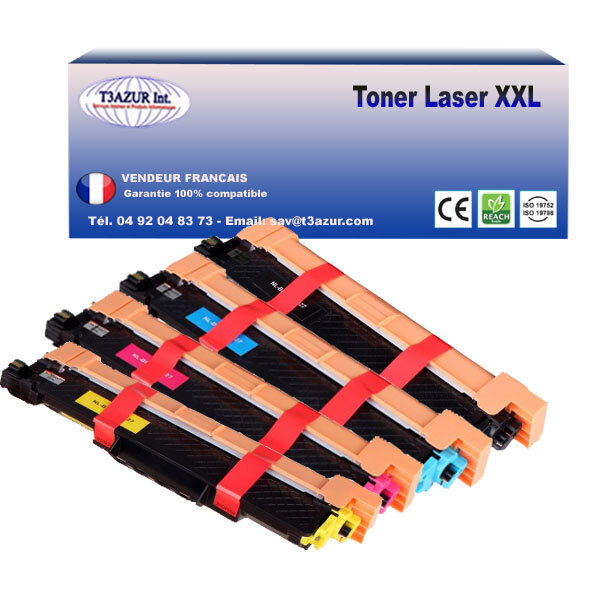 4 Toners compatibles avec TN247 pour Brother HL-L3210CW  HL-L3230CDW  (Noir+Couleur) - 3000 pages + 2300 pages  - T3AZUR