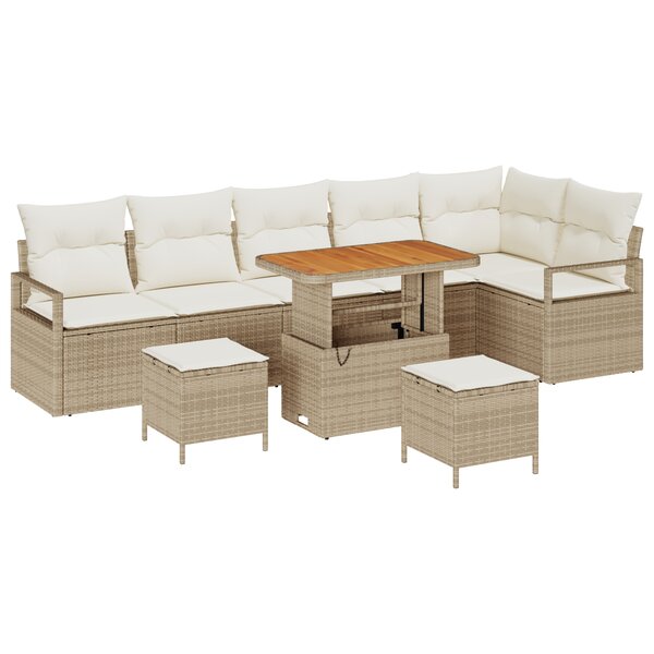 Ensemble de Canapé de Jardin de 9 pièces avec Coussins Beige en Poly Rattan Acacia