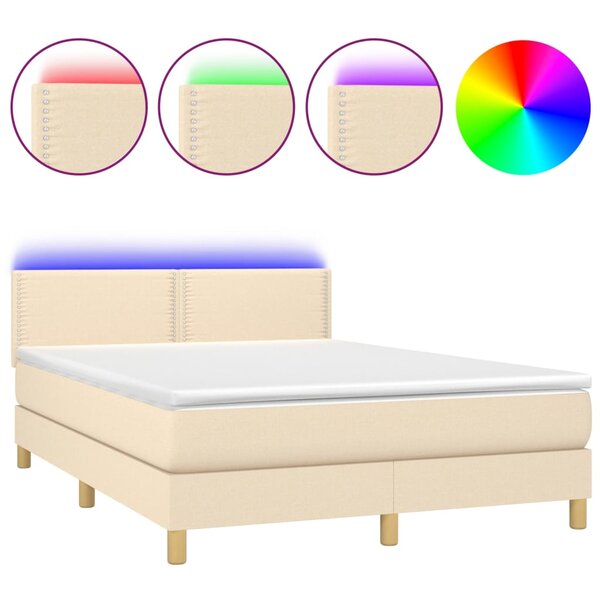vidaXL Sommier à lattes de lit avec matelas LED Crème 140x200 cm Tissu