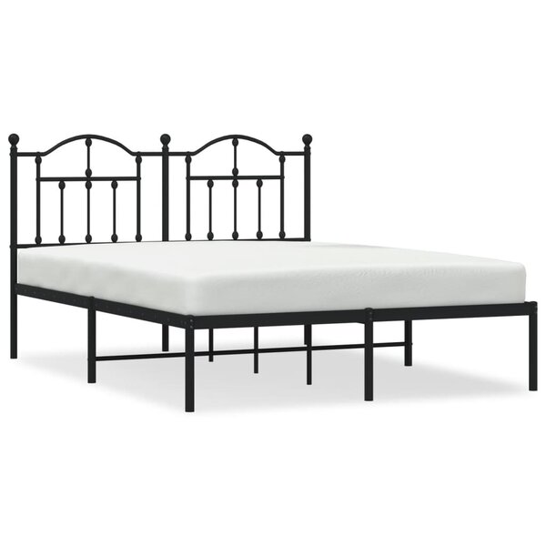vidaXL Cadre de lit métal avec tête de lit noir 150x200 cm