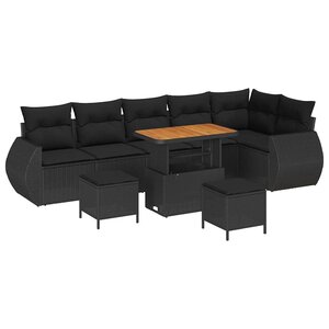vidaXL Ensemble de canapé de jardin 9 Pièces Noir polyrotin