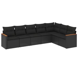 vidaXL Salon de jardin 7 Pièces avec coussins noir résine tressée