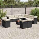 vidaXL Salon de jardin avec coussins 14 Pièces noir résine tressée