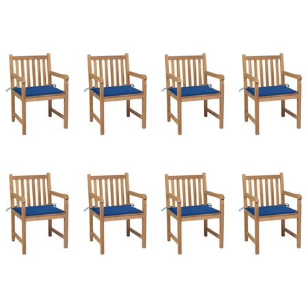 vidaXL Chaises de jardin 8 Pièces avec coussins bleu royal Bois de teck