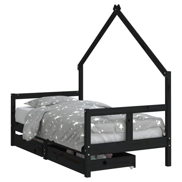 vidaXL Cadre de lit pour enfant tiroirs noir 80x160 cm bois pin massif