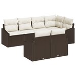 vidaXL Canapé de jardin 7 pièces avec coussins en rattan poly marron