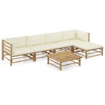 vidaXL Salon de jardin 6 Pièces avec coussins blanc crème bambou