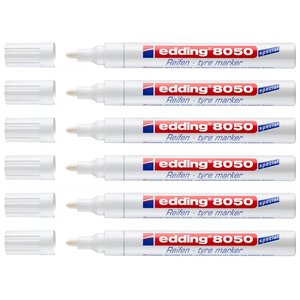 Marqueur Spécial Pneu Caoutchouc 8050 Blanc Pointe Ronde 2-4 mm x 6 EDDING
