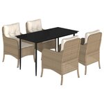 vidaXL Ensemble à manger de jardin avec coussins 5Pièces Beige poly rotin