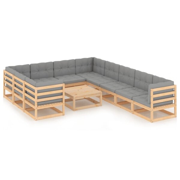 vidaXL Salon de jardin 11 Pièces avec coussins Bois de pin massif