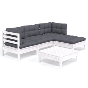 vidaXL Salon de jardin 5 Pièces avec coussins blanc bois de pin