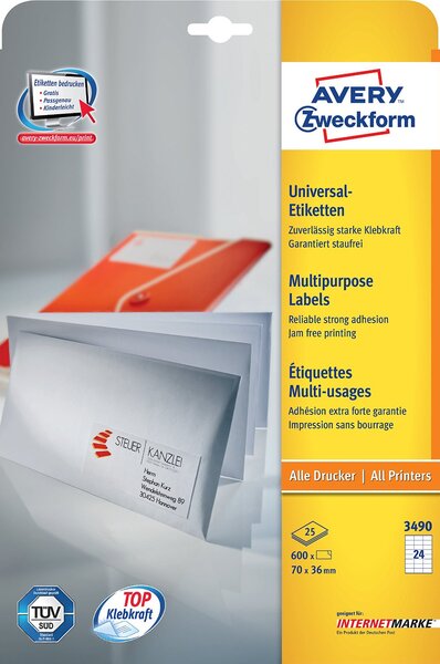 Étiquettes universelles quickpeel, blanc, 97x67,7mm, sur 25f a4 avery zweckform