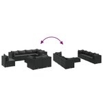 vidaXL Salon de jardin 9 Pièces avec coussins Noir Résine tressée