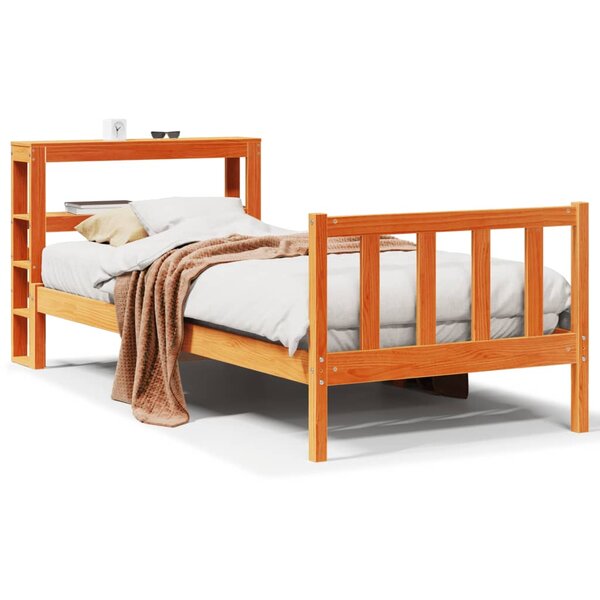 vidaXL Cadre de lit avec tête de lit sans matelas cire marron 90x200cm