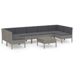 vidaXL Salon de jardin 8 Pièces avec coussins résine tressée gris