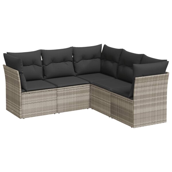 vidaXL Salon de jardin 5 Pièces avec coussins gris clair résine tressée