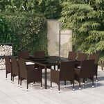 vidaXL Mobilier à dîner de jardin 11Pièces poly rotin et bois solide brun