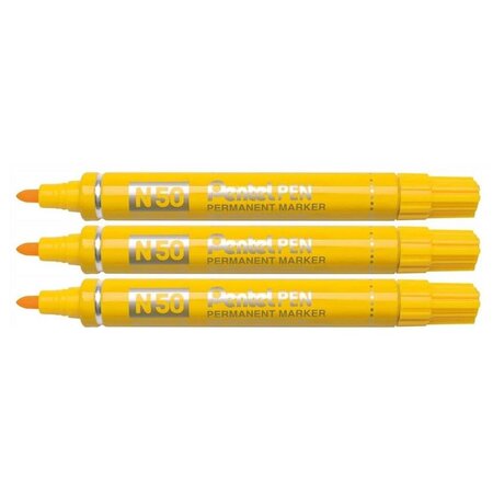 Marqueur Permanent N50 Corps Aluminium Pointe Ogive 2mm Jaune x 3 PENTEL