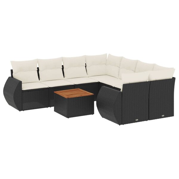 vidaXL Salon de jardin 9 Pièces avec coussins noir résine tressée