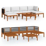 Salon de jardin meuble d'extérieur ensemble de mobilier 7 pièces avec coussins crème bois d'acacia solide 02_0017170