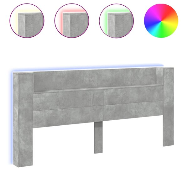 vidaXL Armoire tête de lit avec LED gris béton 220x16 5x103 5 cm