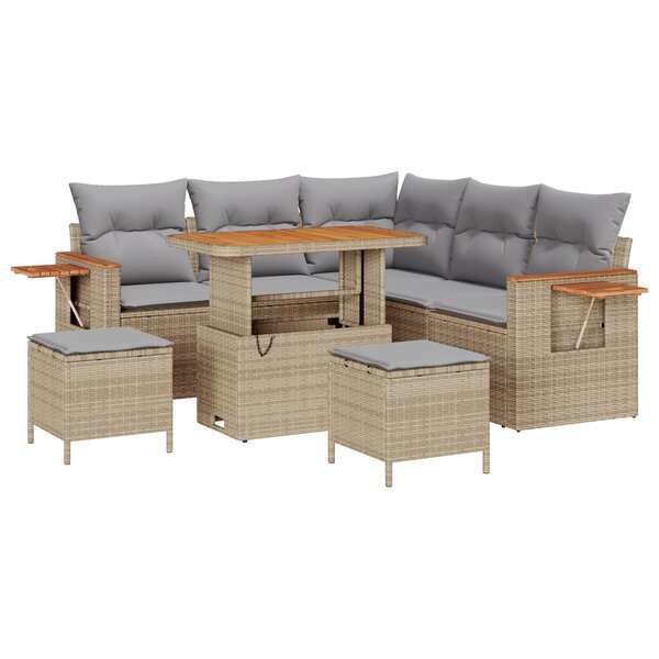 Ensemble Canapé 8 Pièces Beige Rattan Acacia