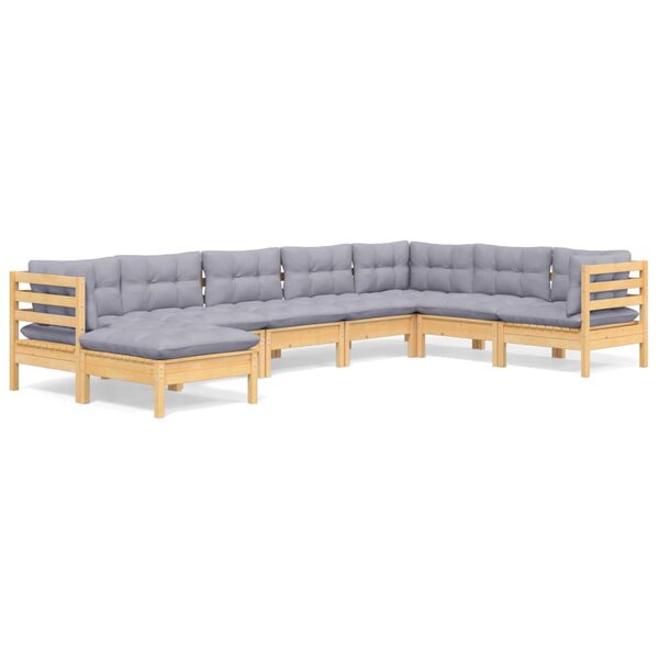 vidaXL Salon de jardin 8 Pièces avec coussins gris Bois de pin massif