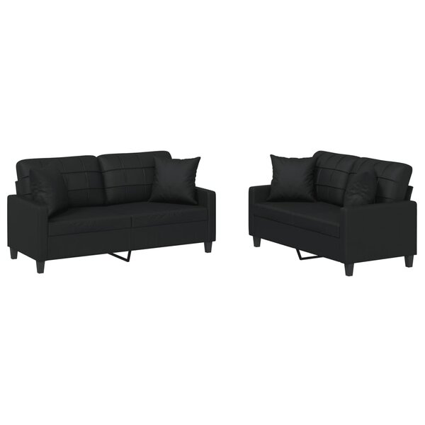 vidaXL Ensemble de canapés 2 Pièces avec coussins noir similicuir