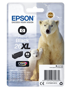 Epson singlepack photo black 26xl claria 26xl cartouche dencre photo noir haute capacite 8.7ml 400 photos 1-pack rf-am blister