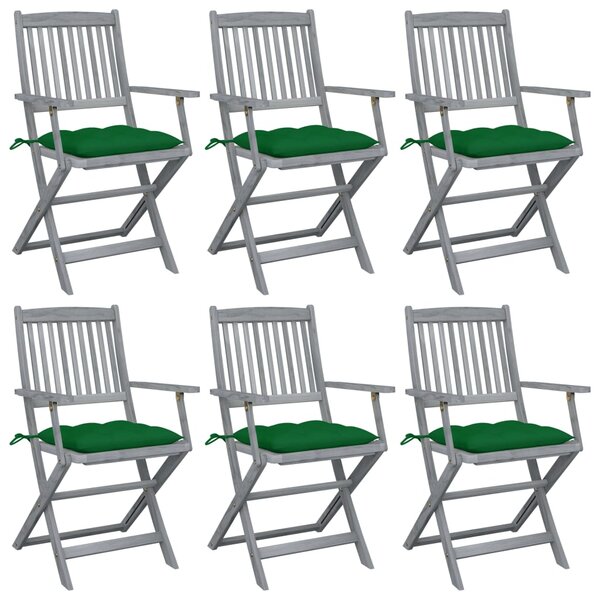 vidaXL Chaises pliables d'extérieur lot de 6 et coussins Bois d'acacia