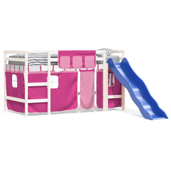 vidaXL Lit mezzanine enfants et rideaux rose 80x200cm bois pin massif