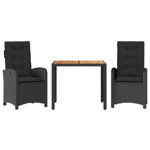 vidaXL Ensemble à manger de jardin avec coussins 3 Pièces Noir