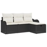 Ensemble 4 Pièces Canapé Jardin avec Coussins Noir en Rotin Poly