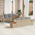 Ensemble de Canapés de Jardin 7 Pièces avec Coussins Beige en Poly Rattan