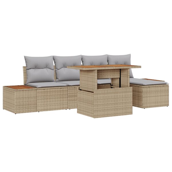 Ensemble de canapé de jardin 6 pièces avec coussins beige en rattan poly
