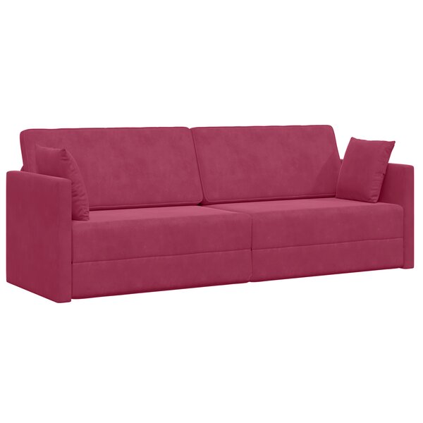 vidaXL Lit-Canapé au Sol 2-en-1 Rouge Vin 213x144x60 cm Velours