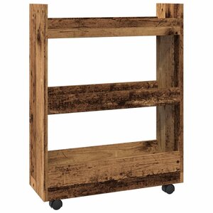 vidaXL Chariot de rangement étroit 3 niveaux vieux bois