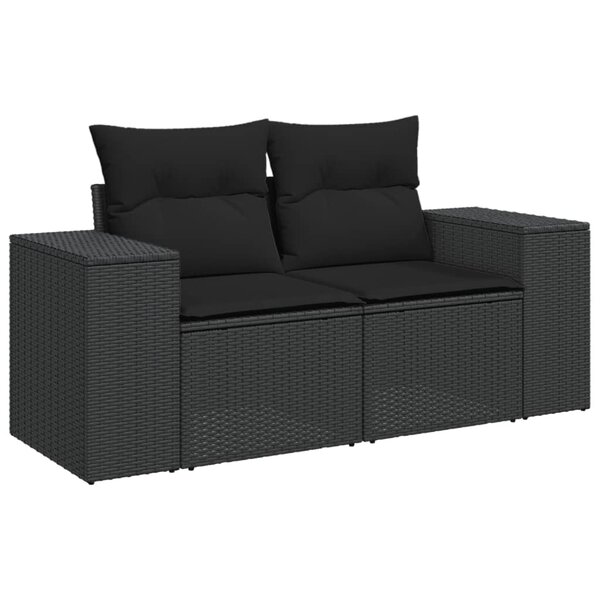 vidaXL Canapé de jardin avec coussins 2 places noir résine tressée