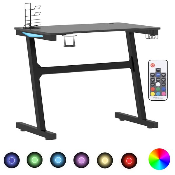 vidaXL Bureau de jeu à LED avec pieds en forme de Z Noir 90x60x75 cm