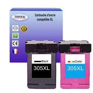 T3azur - 1+1 cartouches d'encre compatibles remplace hp 305 305xl (3ym62ae/3ym61ae) (3ym63ae/3ym60ae) - noire+couleur