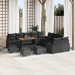 Ensemble de 14 Pièces de Canapés de Jardin avec Coussins Noir en Poly Rotin