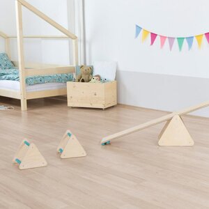 Jeu d'équilibre et motricité Montessori bois naturel et bleu turquoise