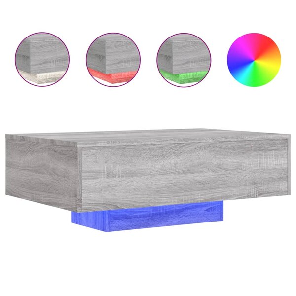 vidaXL Table basse avec lumières LED sonoma gris 85x55x31 cm