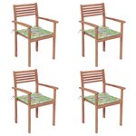 vidaXL Chaises de jardin 4 Pièces avec coussins à motif de feuilles Teck