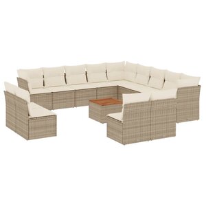 vidaXL Salon de jardin avec coussins 14 Pièces beige résine tressée