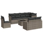 vidaXL Salon de jardin 9 Pièces avec coussins gris résine tressée