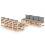 vidaXL Salon de jardin 9 Pièces avec coussins Bois de pin massif
