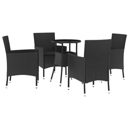 vidaXL Ensemble de bistro de jardin 5 Pièces coussins noir poly rotin