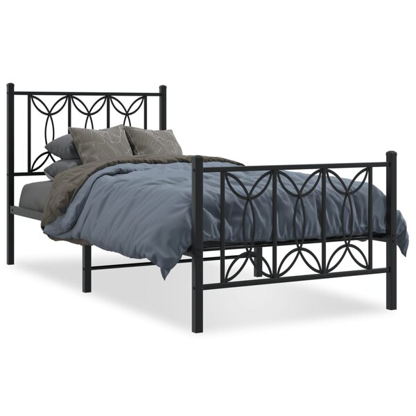vidaXL Cadre de lit métal sans matelas avec pied de lit noir 75x190 cm