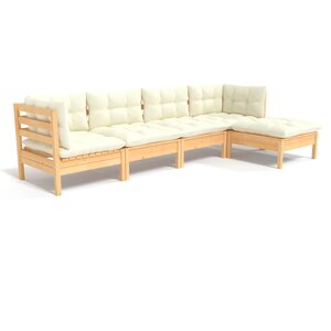vidaXL Salon de jardin 5 Pièces avec coussins crème bois de pin